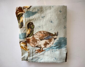 Vintage Ducks And Ducklings Flannel Fabric Remnant, less than a yard