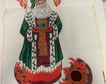 Grande calza di Babbo Natale ricamata su tela