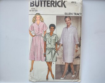 Vintage Butterick Ellen Tracy Sewing Pattern 4913, misses' dress, top, and skirt from 1980s