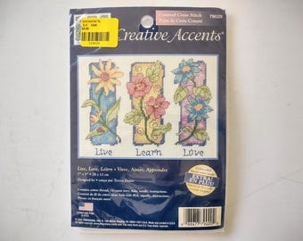 Live Love Learn Cross Stitch Kit, 7"x 5", by Creative Accents