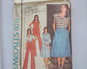 Vintage McCall's Sewing Pattern 6015 Mario's Corner, misses' shirt, skirt, and pants from 1978