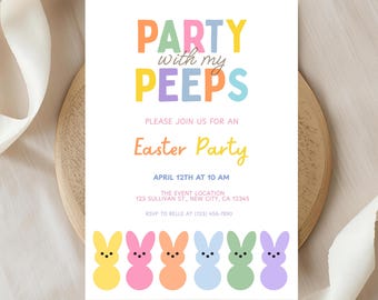 Party With My Peeps Easter Egg Hunt Invitation Editable Easter Bunny Party Invite Pastel Spring Printable Template