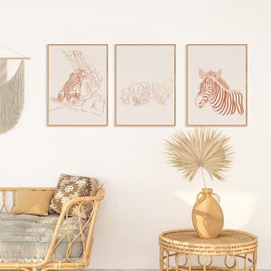 Safari Nursery Wall Art Set of 3 Prints - TERRACOTTA | Minimalist Animal Art Decor | Gender Neutral Baby Gift | Jungle Theme Nursery Prints