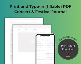 Printable Concert & Festival Journal: Digital Music Planner (Digital Download)