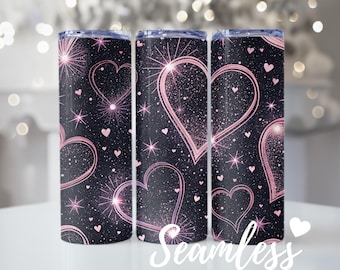 Pink Hearts Tumbler Wrap, Sparkling Hearts Design, Galaxy Tumbler Png, Stars Tumbler Wrap, Sublimation Tumbler Design