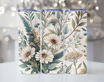 Wildflower Tumbler Wrap, Seamless Floral 20oz Skinny Tumbler PNG, Botanical Sublimation Designs, Flower Tumbler Wrap, Digital Download.