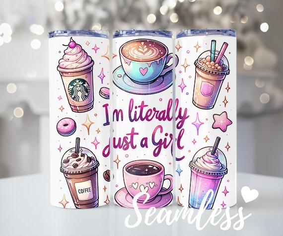 Coffee Lover Tumbler Wrap, Cute Coffee Design, Girly Sublimation Wrap, 20oz Skinny Tumbler PNG, Digital Download
