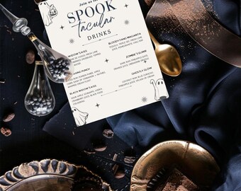 Bewerkbare sjabloon Halloween-cocktailmenu: bord Spooky Party-drankje (afdrukbaar)