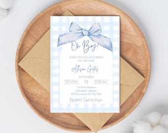 Digital Baby Shower Invitation Boy | Blue Baby Invite | Printable Template | Instant Download | Oh Boy | Canva Template Invitation | Baby