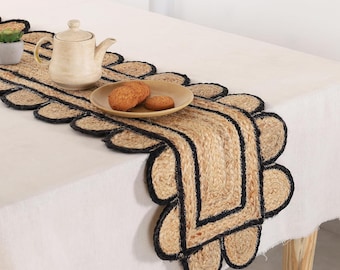 Handmade Braided  Natural Jute Scolloped  Dining Table Runner: Eco-Friendly Farmhouse Decor Runner