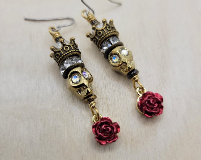Skull and Rose Brass earrings