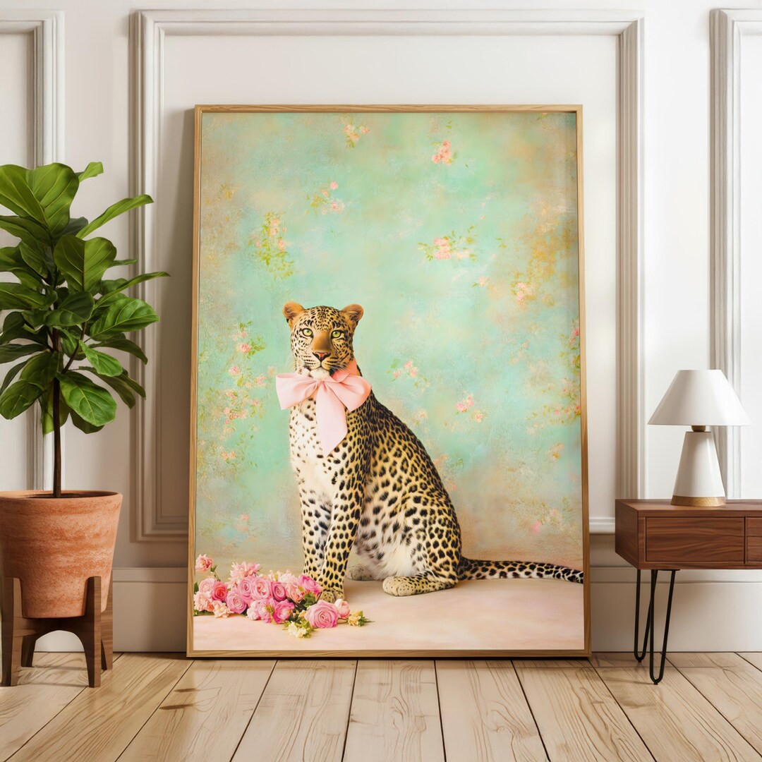 Leopard With Pink Bow Art Print | Elegant Nursery Decor (digital ...