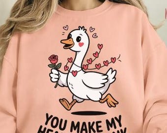 Goose PNG Valentine, You Make My Heart Go Honk, Cute Goose Love Illustration, Funny Valentine T-Shirt Graphic, Printable Digital Download