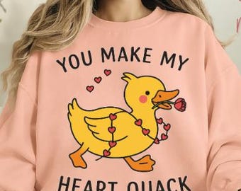 Duck PNG Valentine, You Make My Heart Quack, Cute Duck Valentine PNG, Printable T-Shirt Design, Digital Design, PNG T-Shirt, Animal digital