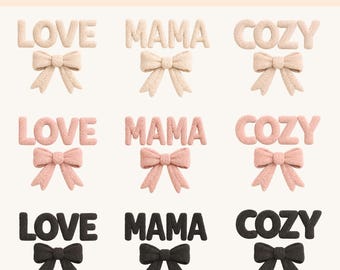 Mama Teddy PNG Bundle, Cozy Faux Fur Typography, Love Mama Cozy Letters with Bow, 9 PNG Clipart for Mom Sweatshirt Design, Digital PNG
