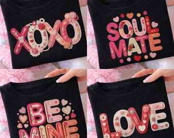 Valentine Knit PNG Bundle, Be Mine Love XOXO Soulmate Typography, Cute Crochet Valentine Words, Sublimation Shirt PNG, Digital Valentine