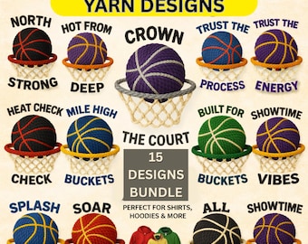 Basketball Yarn PNG Bundle, Knit Basketball Hoop Designs, Game Day Sports Typography for Shirts Hoodies, 15 Designs
