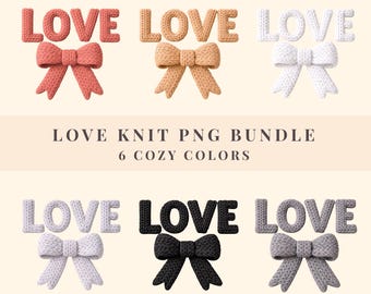 LOVE Knit Bow PNG, Teddy Faux Fur Typography, Valentine Design, Cozy Sweater Graphic, Romantic Clipart, Digital Download for Shirt HoodieArt