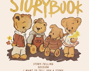 Storybook Teddy Bear PNG, Vintage Cute Bear Illustration, Cozy Aesthetic Digital Download, Cute Animal PNG for Shirt Print