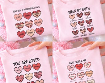 Christian Valentine Shirt PNG Bundle, Faith Affirmation Hearts, God Says I Am, Walk by Faith, Valentine Sublimation PNG, Heart PNG