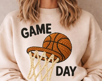 Trendy Viral Game Day Basketball PNG, Knit Embroidery Sports Design, Basketball Hoop Art, Game Day Shirt PNG, Instant Download, 300 DPI