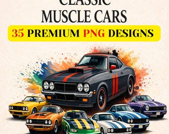 Classic Muscle Car PNG Bundle | Vintage Muscle Car Clipart | High Resolution PNG | Digital Download for T-Shirt  | Retro Classic Car