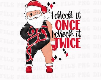 I Check Once I Check Maybe Twice Christmas Png, Shiny Effect Santa Png, Retro Holiday DTF Print, Festive  Png
