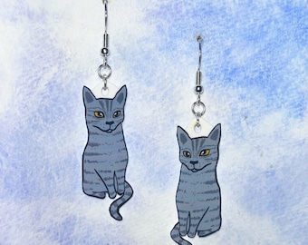 Gray Tabby Cat earrings