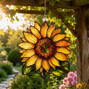 Sunflower Suncatcher, Stained Glass Style Flower Window Hanging, Gift for Mom, Sunflower Decor, Garden Lover Gift, Gift for Grandma