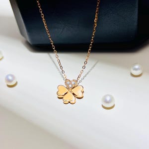 Dainty Gold Clover Necklace* Heart-shaped zircon Necklace*14K Gold Plated Lucky Clover Necklace*Minimalist Four-Leaf Clover Charm Necklace