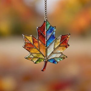 Unique Handcrafted Stained Glass Maple Leaf, Colorful Fall Window Hanging & Autumn Art Gift, Window Art, handmade gift, modern home decor