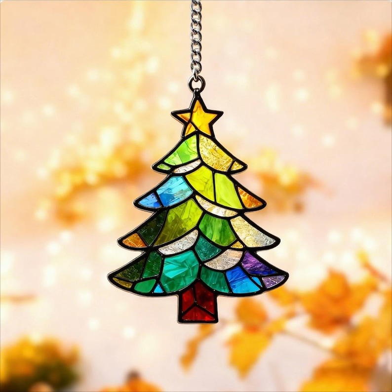 Christmas Tree Stained Glass Suncatcher, Holiday Decor, Window Art ...