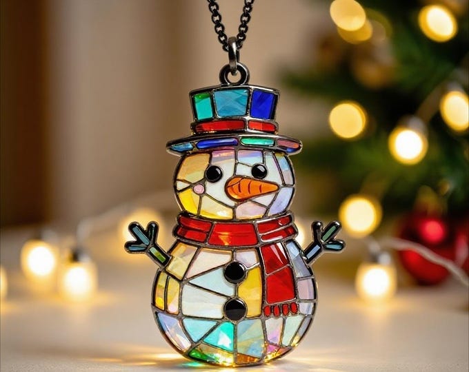 Handmade Stained Glass Snowman Suncatcher, Colorful Mosaic Christmas Window Decor, Window Hanging, Handmade gift