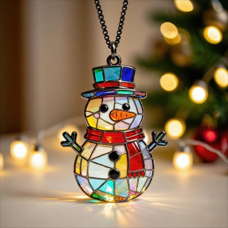 Handmade Stained Glass Snowman Suncatcher, Colorful Mosaic Christmas ...