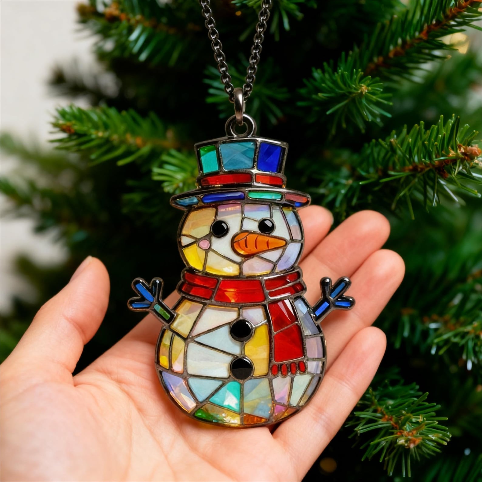 Handmade Stained Glass Snowman Suncatcher, Colorful Mosaic Christmas ...