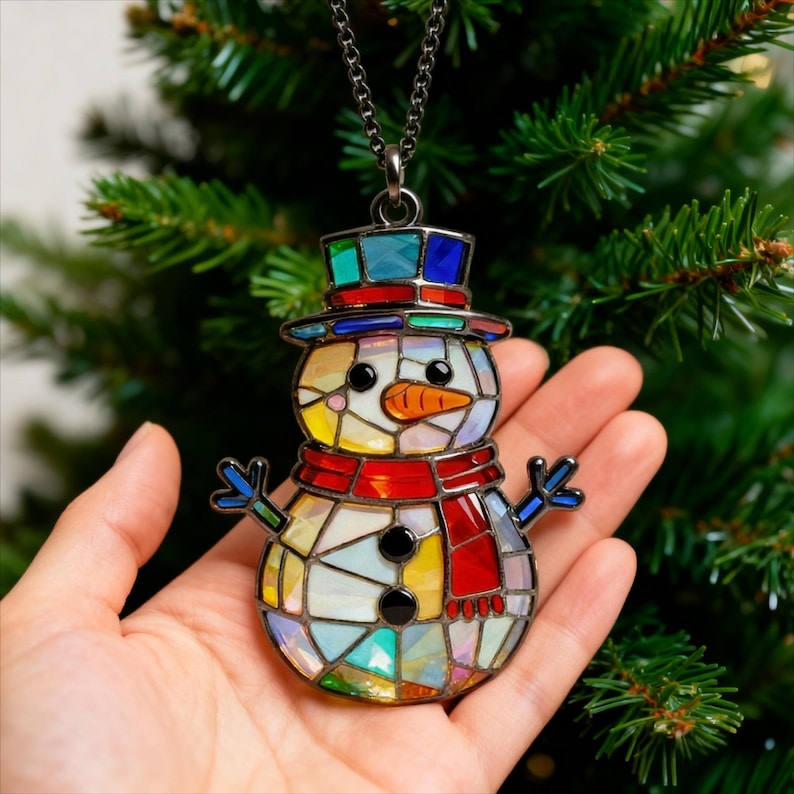 Handmade Stained Glass Snowman Suncatcher, Colorful Mosaic Christmas ...