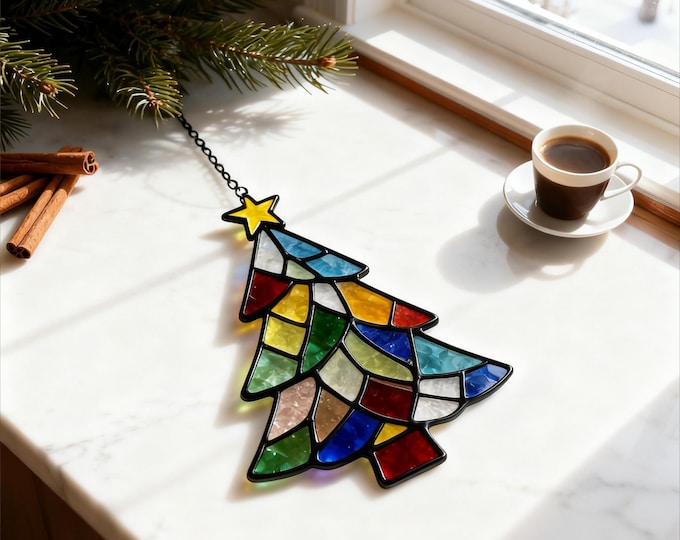Christmas Tree Stained Glass Suncatcher, Holiday Decor, Window Art, handmade gift, modern home decor