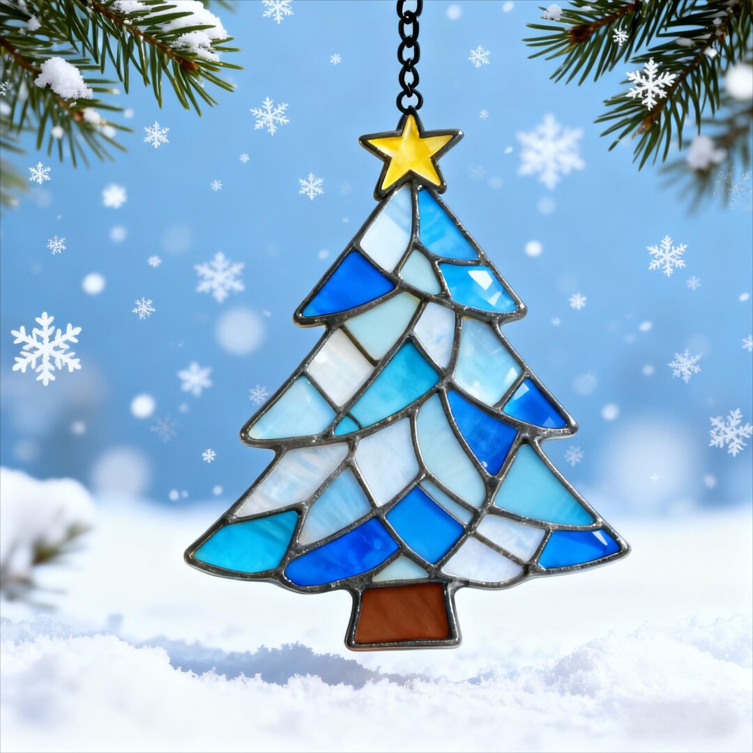 Stained Glass Christmas Tree Suncatcher, Holiday Window Art - Etsy
