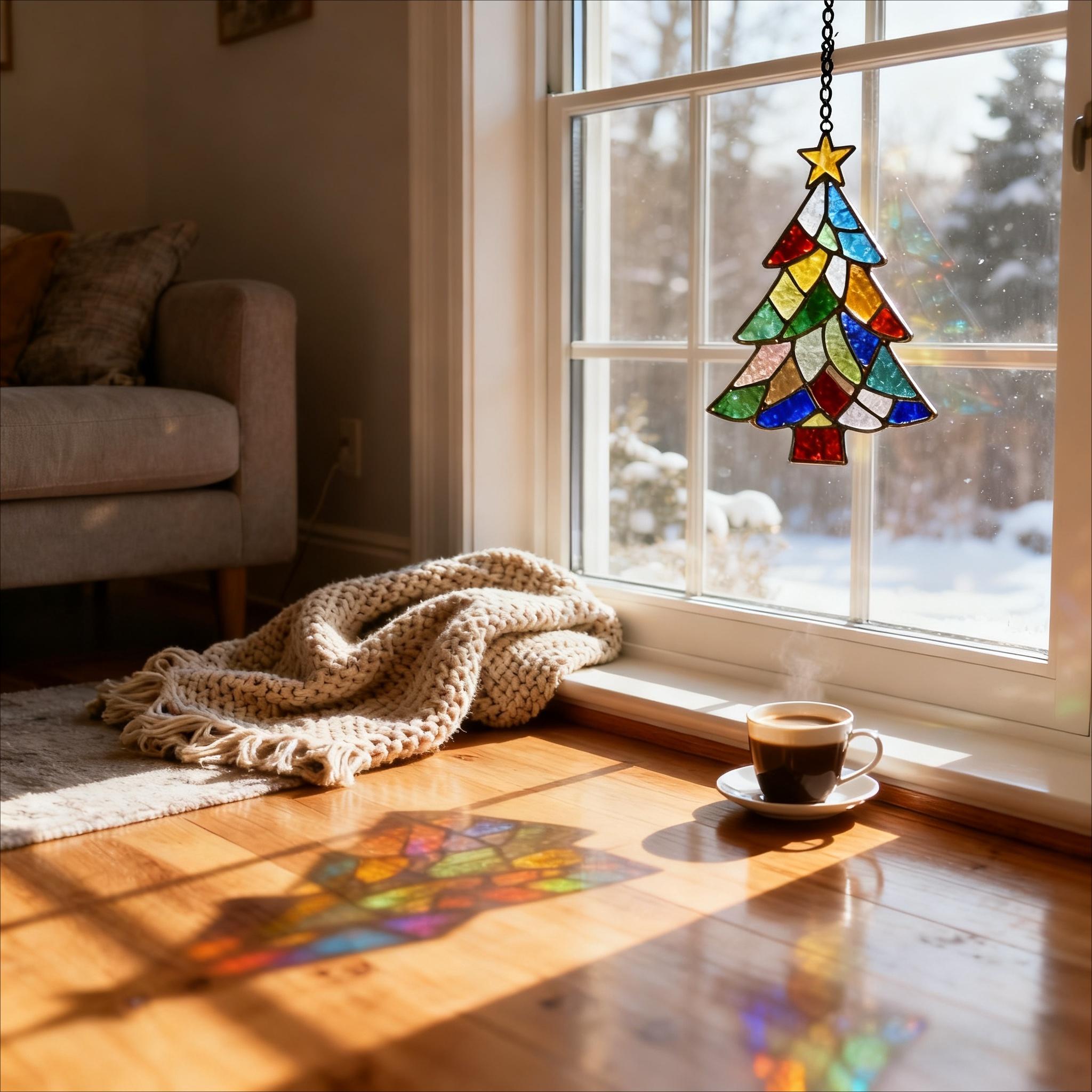 Handmade Stained Glass Colorful Christmas Tree Suncatcher, Window ...