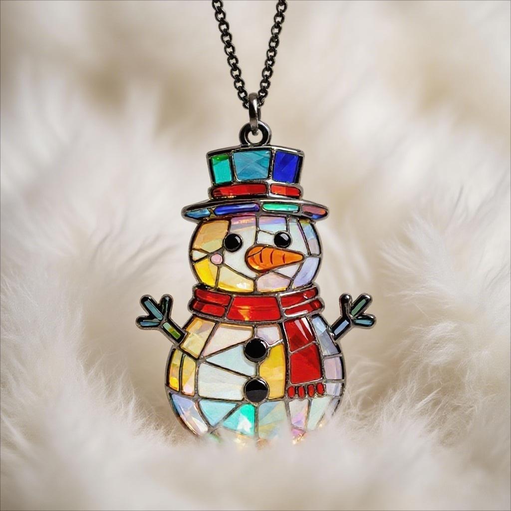 Handmade Stained Glass Snowman Suncatcher, Colorful Mosaic Christmas ...