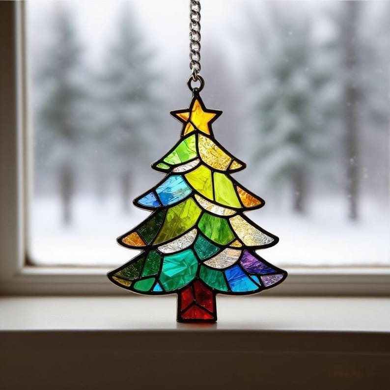 Christmas Tree Stained Glass Suncatcher, Holiday Decor, Window Art ...