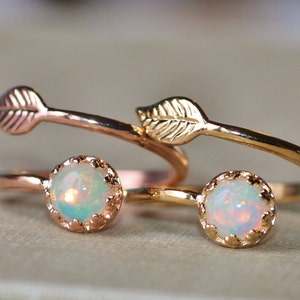 NEW Rose Gold Welo Opal Leaf Ring,Adjustable Opal Ring,Genuine Ethiopian Welo Opal Band,Dainty,Delicate,Gemstone Ring,October Birthstone