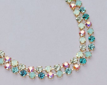Mint Green Opal,Blue Opal Swarovski Necklace,Rhinestone Tennis Necklace,Pacific Opal,Chrysolite Opal,Crystal AB,Northern Lights,Bridal,Opal
