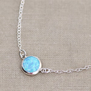 UNIQUE Seafoam Or Sky Blue Opal Gemstone Necklace,Sterling Silver Bezel Set Opal,Layering,Minimalist,Lab Created Opal,October Birthstone