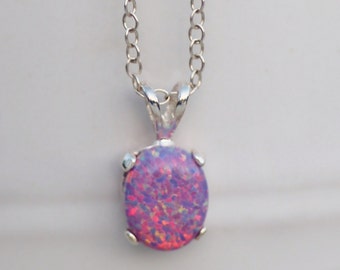 UNIQUE Purple Opal Necklace,Lab Created Australian Opal Gemstone Necklace,Opal Pendant,Lavender Rainbow,Sterling Silver,Jewelry,Birthstone