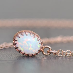 NEW Rose Gold White Opal Pendant Necklace,Dainty Small Lab Created Opal Necklace,Rose Gold Filled,Layering,Gift For Her,October Birthstone