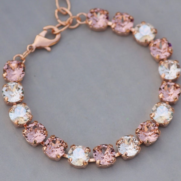 bracelet tennis vintage en or rose et cristal blush, bracelet en strass, rose blush clair de lune, roses sombres, demoiselles d'honneur, mariages, rose pastel