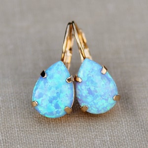RARE Sky Blue Lab Opal Drop Earrings,pastel Blue Australian Opal Pear ...