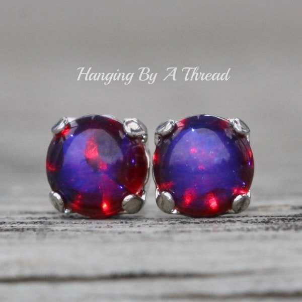 LIMITED SUPPLY 29ss Dragons Breath Opal Stud Earring,Red Jelly Opal Post,Rainbow Opal Earring,6mm Small Petite,Gift For Her,Vintage Glass