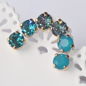 NEW Blue Lagoon,Teal,Blue Opal Small Swarovski Stud,Opal Rhinestone Post Stud Earring,Bridesmaids,Set of Three,Gift Set,Casual,Everyday